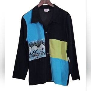 Vintage RK Color Block Button Up Soft Sueded Stretch Fabric XL 80s/90s